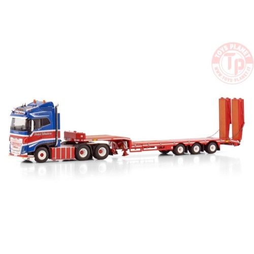 VOLVO FH5 GLOBETROTTER 6X2 TAG AXLE SEMI LOWLOADER WITH RAMPS - 3 AXLE PWT WSI 01-4123 WSI MODELS