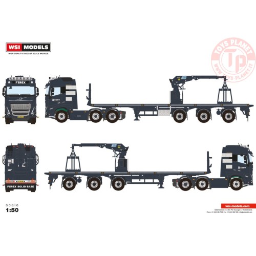 VOLVO FH5 GLOBETROTTER 6X2 TWIN STEER BRICK TRAILER - 3 AXLE FEREX SOLID BASE WSI 01-4480 WSI MODELS