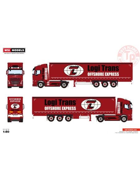 VOLVO FH5 GLOBETROTTER ELECTRIC 4X2 CURTAINSIDE TRAILER - 3 AXLE LOGI TRANS WSI 01-4577 WSI MODELS VOLVO FH5 GLOBETROTTER ELECTRIC 4X2 CURTAINSIDE TRAILER - 3 AXLE LOGI TRANS WSI 01-4577 WSI MODELS