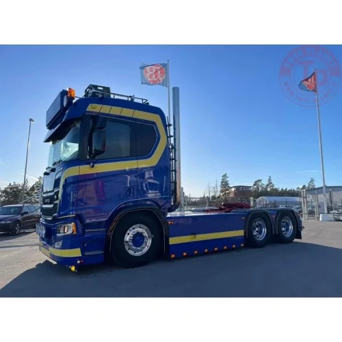 SCANIA R NORMAL CR20N 6X2 TAG AXLE SEMI WHEEL WELL LOW LOADER - 4 AXLE JB BILBÄRGNING WSI 01-4282 WSI MODELS