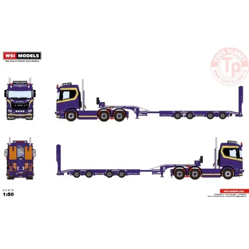 SCANIA R NORMAL CR20N 6X2 TAG AXLE SEMI WHEEL WELL LOW LOADER - 4 AXLE JB BILBÄRGNING WSI 01-4282 WSI MODELS