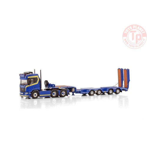 SCANIA R NORMAL CR20N 6X2 TAG AXLE SEMI WHEEL WELL LOW LOADER - 4 AXLE JB BILBÄRGNING WSI 01-4282 WSI MODELS