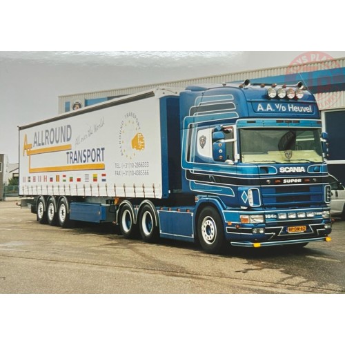 SCANIA 4 SERIES TOPLINE 6X2 TAG AXLE CURTAINSIDE TRAILER - 3 AXLE A.A. vd Heuvel WSI 01-4625 WSI MODELS