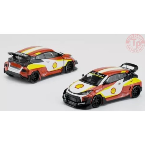 SHELL TOYOTA PANDEM GR YARIS-WHITE/RED/YELLOW 1/64 PR64-39 POP RACE