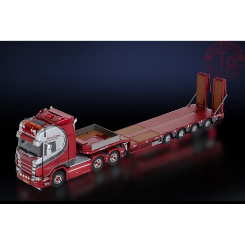 SCANIA S SERIE HIGH ROOF 6X4 WITH NOOTEBOOM MCOS SEMI LOW LOADER 4 AXLE WITH RAMPS HEJNE MØLLER PEDERSEN IMC 32-0216 IMC MODELS