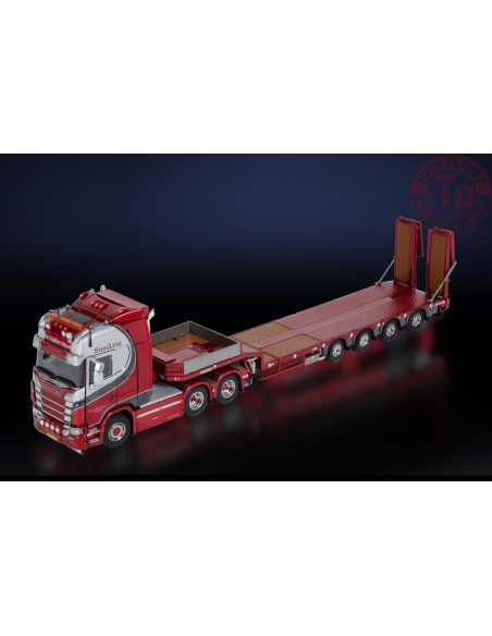 SCANIA S SERIE HIGH ROOF 6X4 WITH NOOTEBOOM MCOS SEMI LOW LOADER 4 AXLE WITH RAMPS HEJNE MØLLER PEDERSEN IMC 32-0216 IMC MODELS
