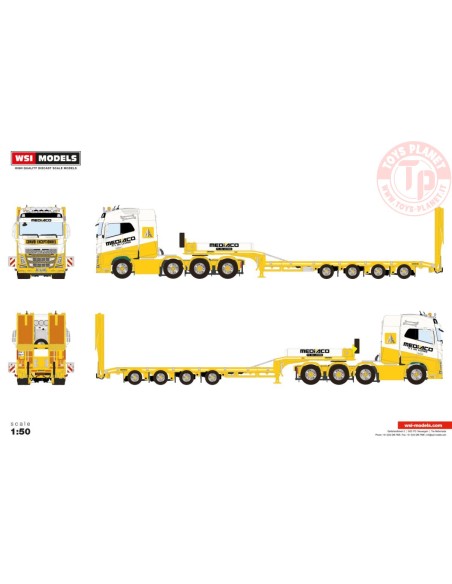 VOLVO FH4 GLOBETROTTER 8X4 SEMI LOW LOADER WITH RAMPS - 4 AXLE Mediaco WSI 01-4753 WSI MODELS
