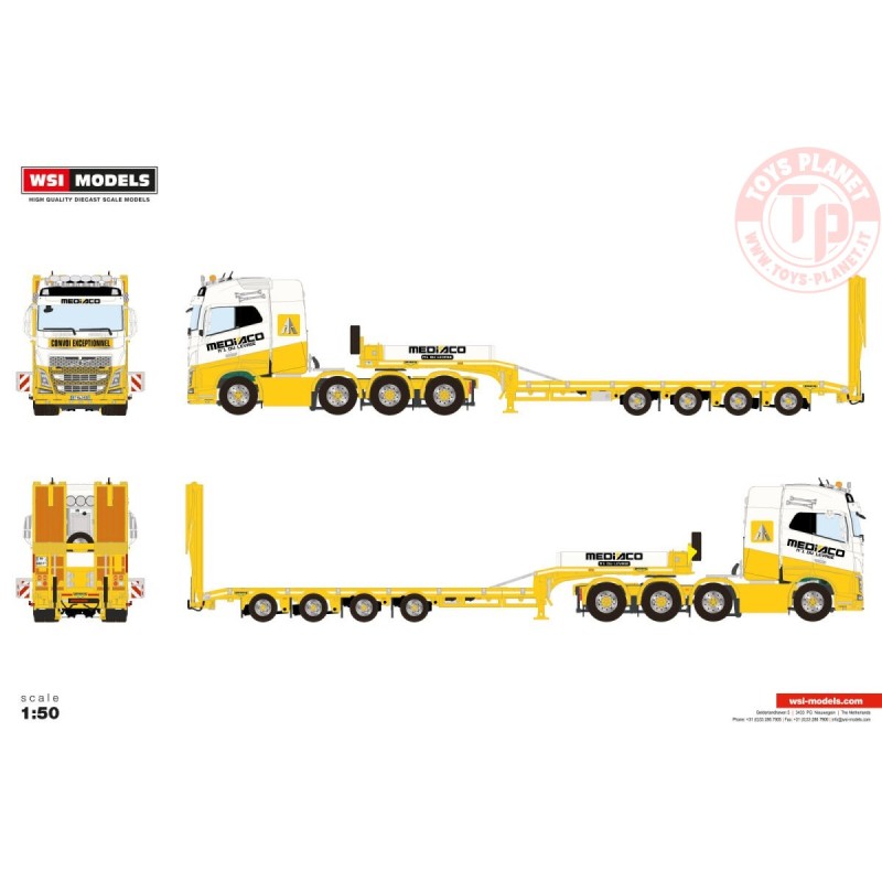 WSI 01-4753 VOLVO FH4 GLOBETROTTER 8X4 SEMI LOW LOADER WITH RAMPS -