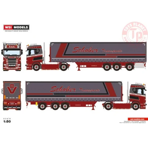 SCANIA S NORMAL CS20N 4X2 CURTAINSIDE TRAILER - 3 AXLE SCHOBER WSI 01-4415 WSI MODELS