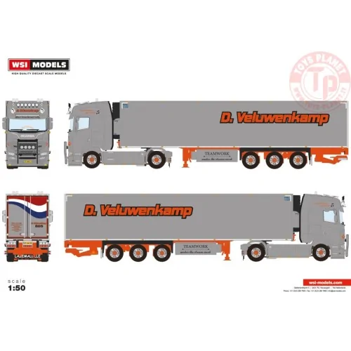 SCANIA S HIGHLINE CS20H 4X2 REEFER TRAILER - 3 AXLE D. VELUWENKAMP INT. TRANSPORT B.V. WSI 01-4309 WSI MODELS