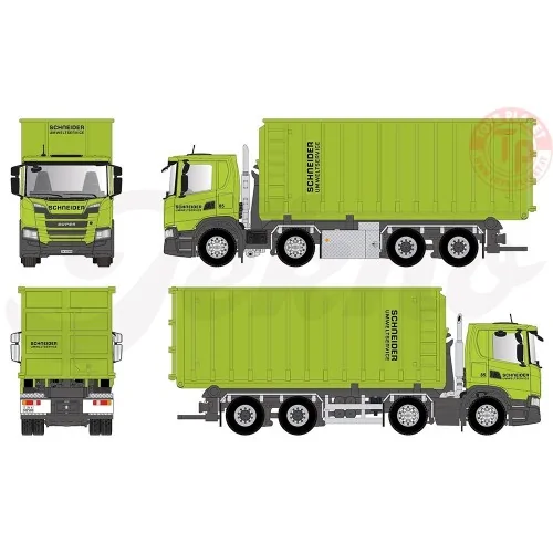 Scania Next Gen G-serie 4-assige motorwagen met haakarmcontainer Schneider TEKNO 85720 TEKNO