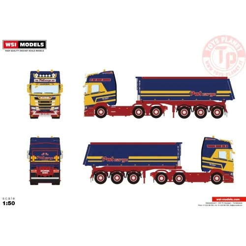 SCANIA R HIGHLINE CR20H 6X2 TAG AXLE TIPPER TRAILER - 3 AXLE PWT CARGO WSI 01-4399 WSI MODELS