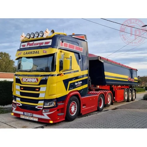SCANIA R HIGHLINE CR20H 6X2 TAG AXLE TIPPER TRAILER - 3 AXLE PWT CARGO WSI 01-4399 WSI MODELS