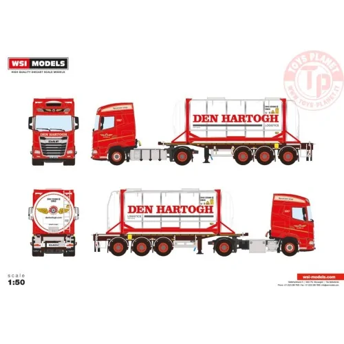 DAF XG 4X2 CONTAINER TRAILER - 3 AXLE + 20FT TANK CONTAINER DEN HARTOGH WSI 01-4447 WSI MODELS
