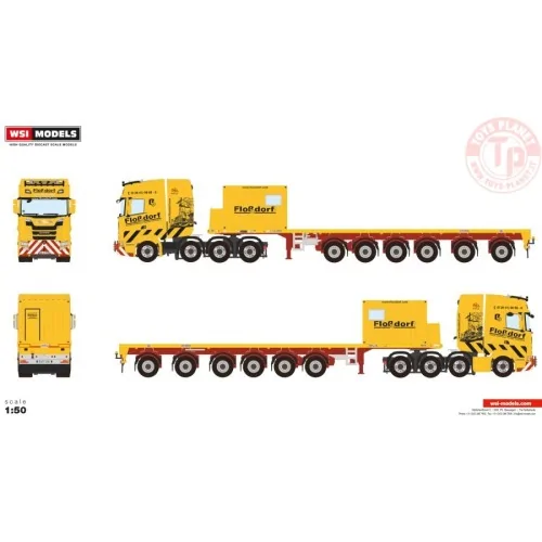 SCANIA S HIGHLINE CS20H 8X4 BALLAST TRAILER - 6 AXLE + 10FT CONTAINER FLOSSDORF WSI 01-4400 WSI MODELS