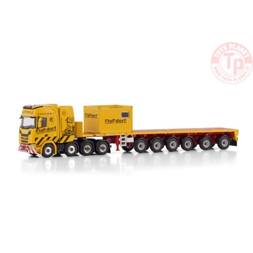 SCANIA S HIGHLINE CS20H 8X4 BALLAST TRAILER - 6 AXLE + 10FT CONTAINER FLOSSDORF WSI 01-4400 WSI MODELS