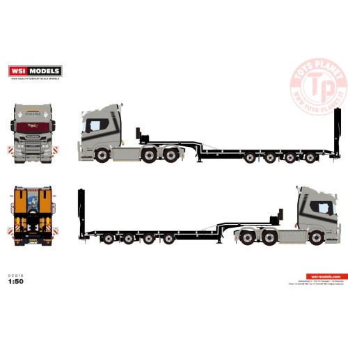 SCANIA R NORMAL CR20N 6X2 TAG AXLE SEMI LOW LOADER WITH RAMPS - 4 AXLE Dijkstra WSI 01-4479 WSI MODELS
