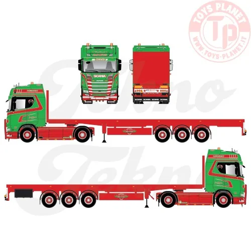 Scania Next Gen 520S Highline met 3-assige vlakke trailer Jan Mues TEKNO 86685 TEKNO