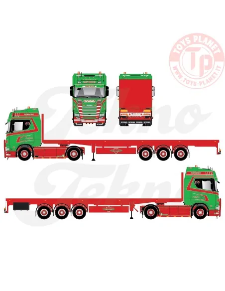 Scania Next Gen 520S Highline met 3-assige vlakke trailer Jan Mues TEKNO 86685 TEKNO Scania Next Gen 520S Highline met 3-assige vlakke trailer Jan Mues TEKNO 86685 TEKNO