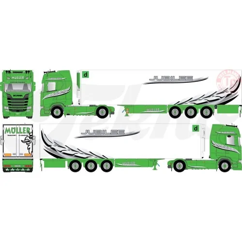 Scania Next Gen 590S Highline met 3-assige koeloplegger Müller 100 Jahr TEKNO 86267 TEKNO