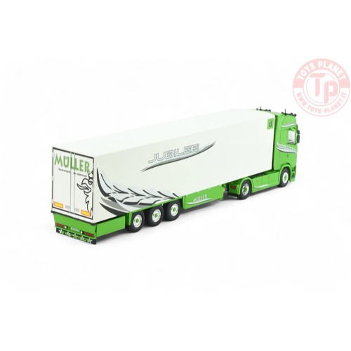 Scania Next Gen 590S Highline met 3-assige koeloplegger Müller 100 Jahr TEKNO 86267 TEKNO