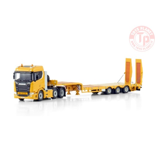SCANIA R NORMAL CR20N 6X2 TWIN STEER SEMI LOW LOADER WITH RAMPS - 3 AXLE WSI 04-2208 WSI MODELS