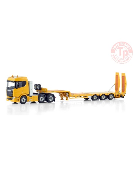 SCANIA R NORMAL CR20N 6X2 TWIN STEER SEMI LOW LOADER WITH RAMPS - 3 AXLE WSI 04-2208 WSI MODELS