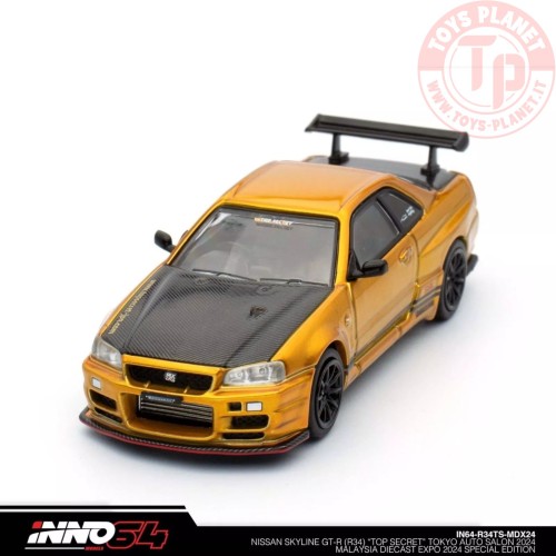 nissan skyline gt-r (r34) top secret, gold/black 1/64 in64-R34TS-MDX24 INNO MODELS