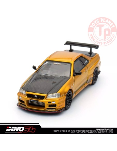 nissan skyline gt-r (r34) top secret, gold/black 1/64 in64-R34TS-MDX24 INNO MODELS