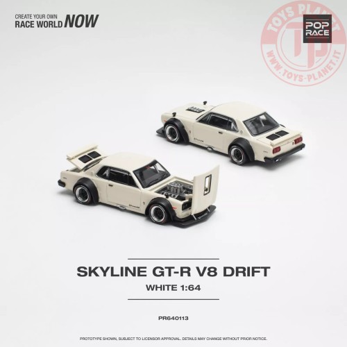 skyline gt-r v8 drift hakosuka, white 1/64 PR640113 POP RACE