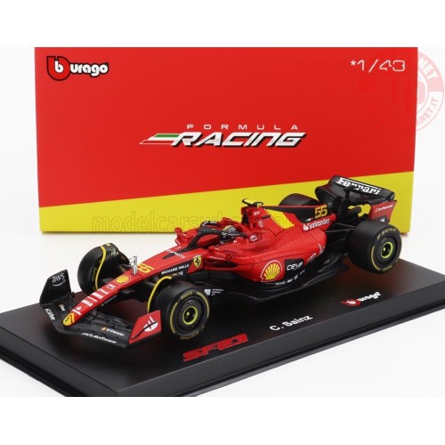 FERRARI F1 SF-23 TEAM SCUDERIA FERRARI N 55 POLE POSITION 3rd MONZA ITALY GP 2023 CARLOS SAINZ WITH PILOT AND SHOWCASE 1/43 B...
