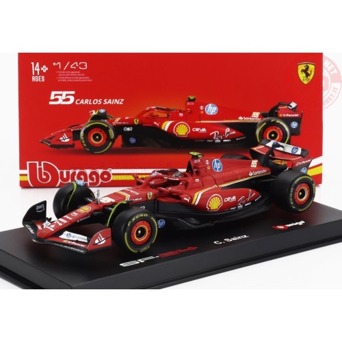 FERRARI F1 SF-24 TEAM SCUDERIA FERRARI N 55 5th EMILIA ROMAGNA IMOLA GP 2024 CARLOS SAINZ - WITH PILOT AND SHOWCASE 1/43 BURA...