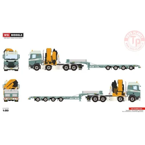 SCANIA R NORMAL CR20N 8X4 SEMI LOW LOADER - 4 AXLE WITH PALFINGER PK 135.002 TEC 7 LOCK TRANSPORT WSI 01-4410 WSI MODELS