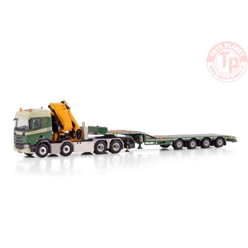 SCANIA R NORMAL CR20N 8X4 SEMI LOW LOADER - 4 AXLE WITH PALFINGER PK 135.002 TEC 7 LOCK TRANSPORT WSI 01-4410 WSI MODELS