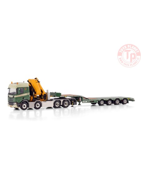 SCANIA R NORMAL CR20N 8X4 SEMI LOW LOADER - 4 AXLE WITH PALFINGER PK 135.002 TEC 7 LOCK TRANSPORT WSI 01-4410 WSI MODELS