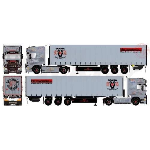 Scania R-serie streamline met 3-assige schuifzeilentrailer HP Transped TEKNO 85556 TEKNO