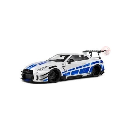 NISSAN GT-R (R35) LIBERTY WALK BODY KIT 2.0 COUPE 2024 SILVER/BLUE 1:18 SL1805816 SOLIDO