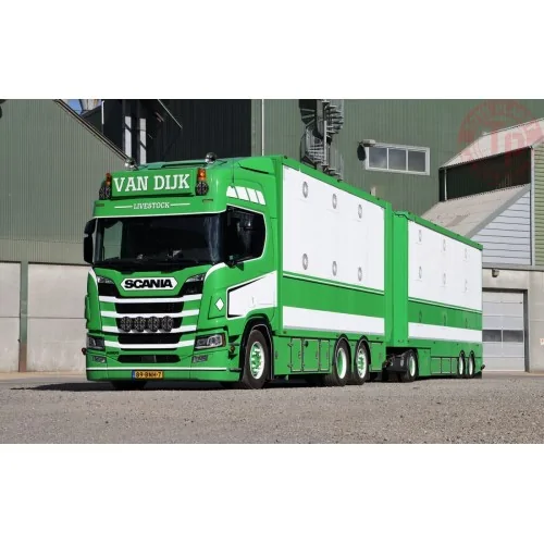 SCANIA R HIGHLINE CR20H 6X2 TAG AXLE RESIN COMBI - 6 AXLE VAN DIJK LIVESTOCK WSI 01-4094 WSI MODELS