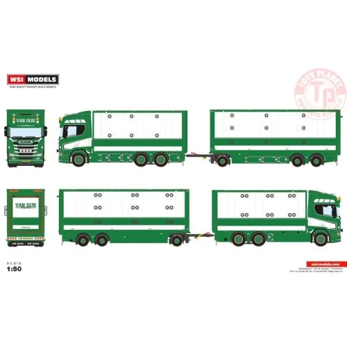 SCANIA R HIGHLINE CR20H 6X2 TAG AXLE RESIN COMBI - 6 AXLE VAN DIJK LIVESTOCK WSI 01-4094 WSI MODELS