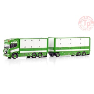 SCANIA R HIGHLINE CR20H 6X2 TAG AXLE RESIN COMBI - 6 AXLE VAN DIJK LIVESTOCK WSI 01-4094 WSI MODELS