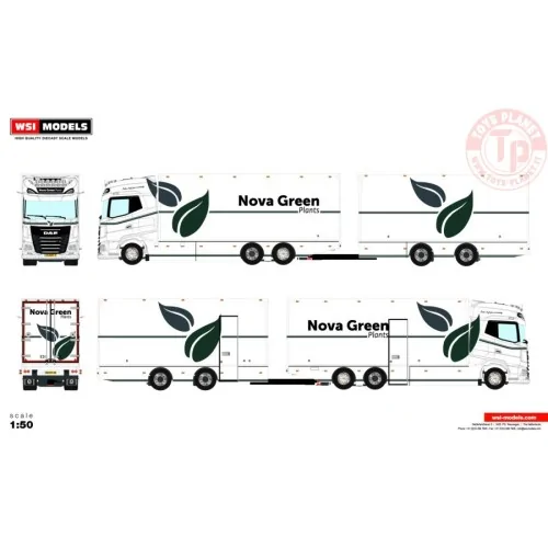 DAF XG+ RIGED REEFER TRUCK 6X2 TAG AXLE RIGED REEFER DRAWBAR CENTRE-AXLED TRAILER - 2 AXLE NOVA GREEN PLANTS BV WSI 01-4409 W...