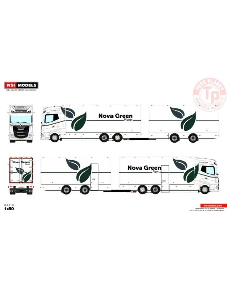 DAF XG+ RIGED REEFER TRUCK 6X2 TAG AXLE RIGED REEFER DRAWBAR CENTRE-AXLED TRAILER - 2 AXLE NOVA GREEN PLANTS BV WSI 01-4409 W...