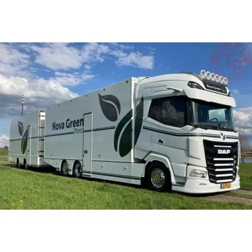 DAF XG+ RIGED REEFER TRUCK 6X2 TAG AXLE RIGED REEFER DRAWBAR CENTRE-AXLED TRAILER - 2 AXLE NOVA GREEN PLANTS BV WSI 01-4409 W...