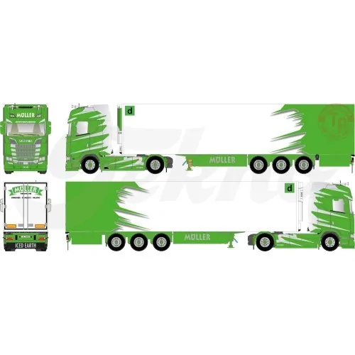 Scania Next Gen 540S-V8 Highline met 3-assige koeloplegger Müller - Italian style TEKNO 84747 TEKNO