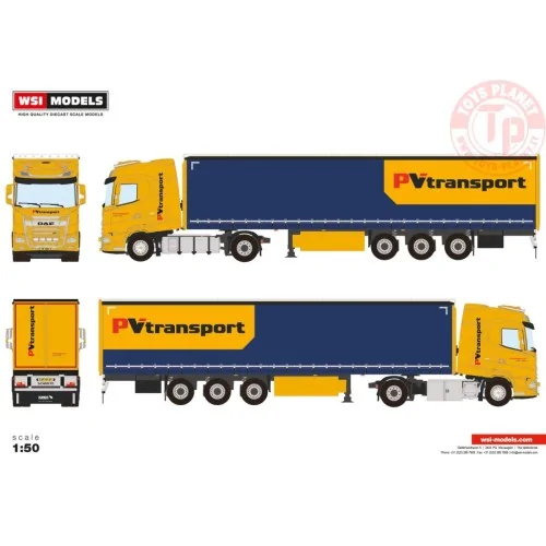 DAF XG 4X2 CURTAINSIDE TRAILER - 3 AXLE PV TRANSPORT WSI 01-4534 WSI MODELS