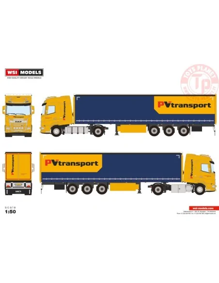DAF XG 4X2 CURTAINSIDE TRAILER - 3 AXLE PV TRANSPORT WSI 01-4534 WSI MODELS