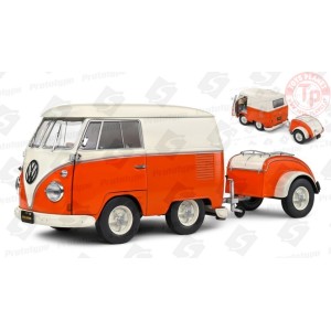 VOLKSWAGEN T1 VAN KOOL COMBI WITH TRAILER 1950 ORANGE/WHITE 1:18 SL1810902 SOLIDO