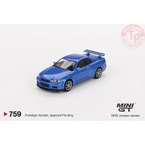 NISSAN SKYLINE GT-R (R34) VSPEC BAYSIDE BLUE 1999 1:64 MGT00759-R Mini Gt