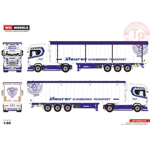 SCANIA S HIGHLINE CS20H 4X2 VOLUME TRAILER - 3 AXLE STEURER WSI 01-4539 WSI MODELS