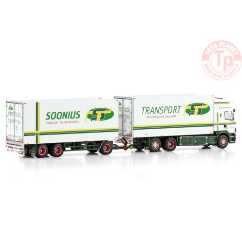 SCANIA R4 TOPLINE RIGED REEFER TRUCK 6X2 TAG AXLE RIGED REEFER DRAWBAR TURNTABLE TRAILER - 6 AXLE SOONIUS WSI 01-4604 WSI MODELS